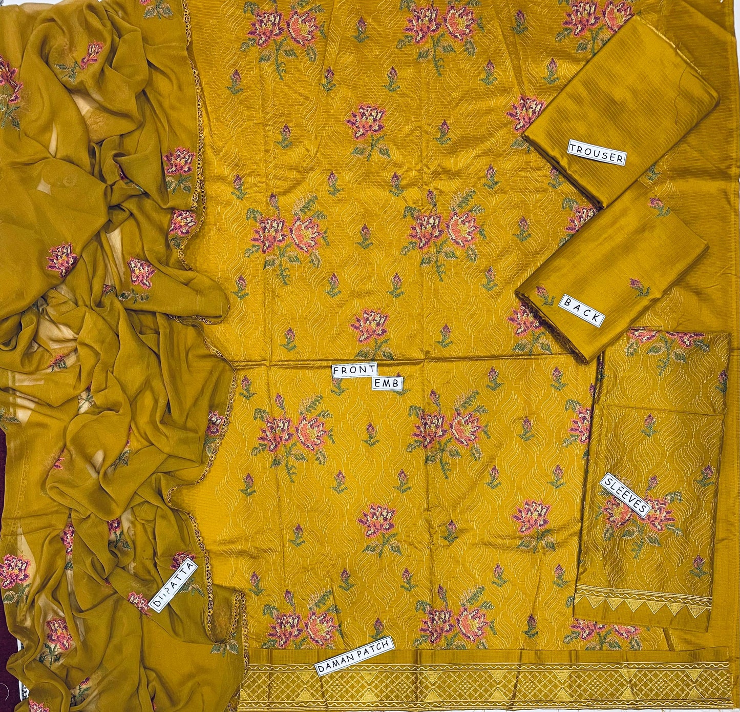Unstitched 3PC Viscose Embroidered Suit Design 07
