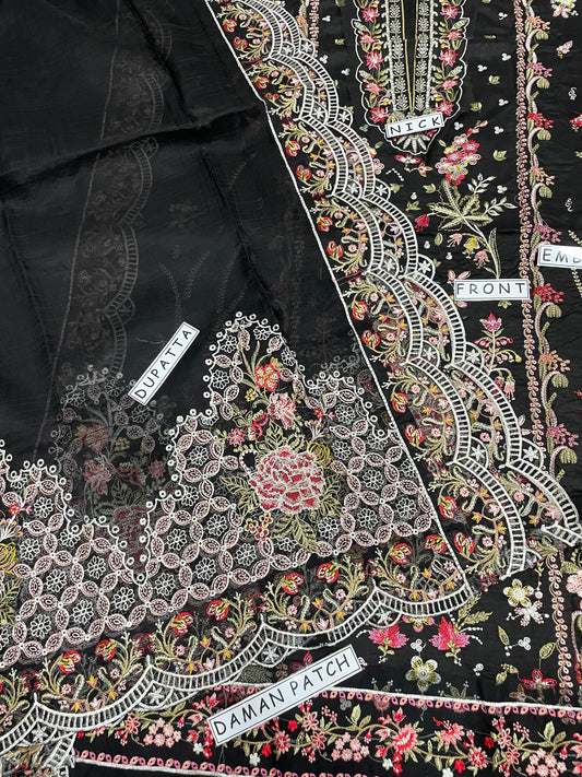 Unstitched 3PC Viscose Embroidered Suit Design 02