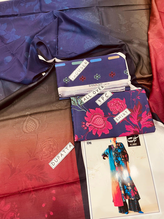 3PC Unstitched Printed Linen Bana Dora Dress Baroque Design-04