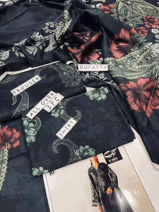 3PC Unstitched Printed Linen Bana Dora Dress Baroque Design-08