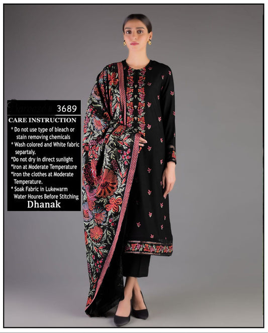 3-Piece Dhanak Suit with Shawl Design 03