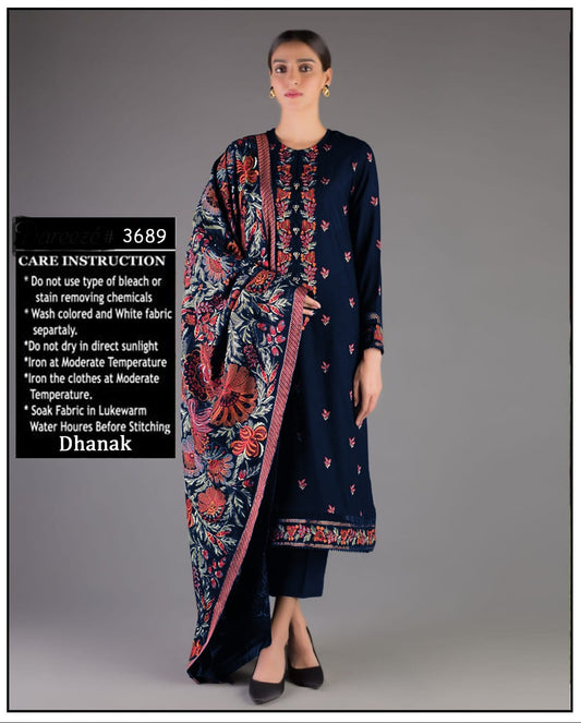 3-Piece Dhanak Suit with Shawl Design 03