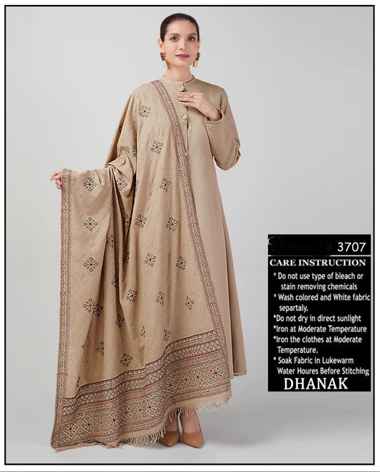 3-Piece Dhanak Suit with Shawl Design 02