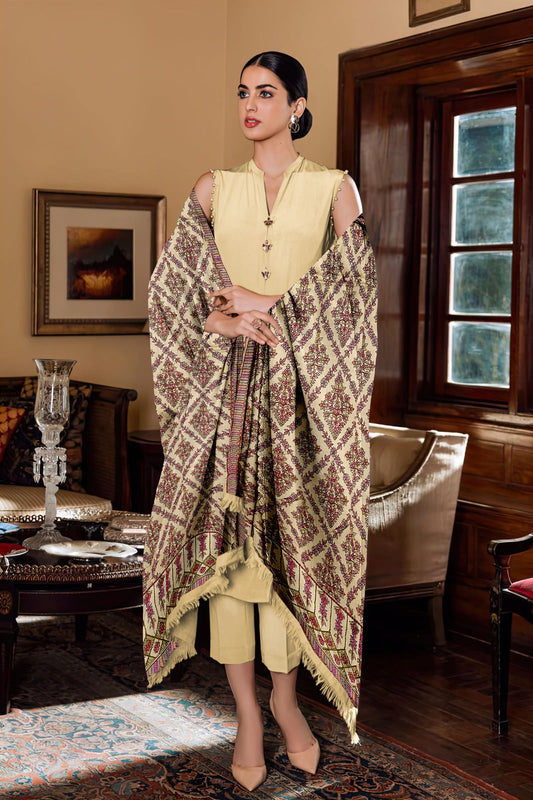 3-Piece Dhanak Suit with Shawl Design 04