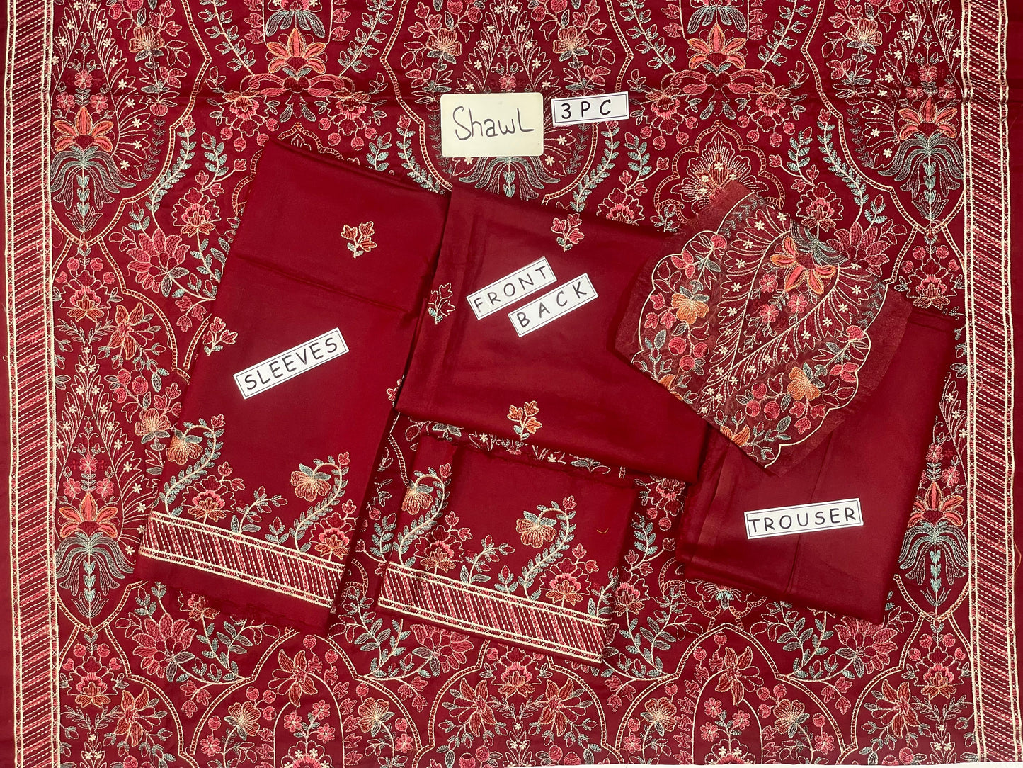 3-Piece Dhanak Suit with Shawl Design 01