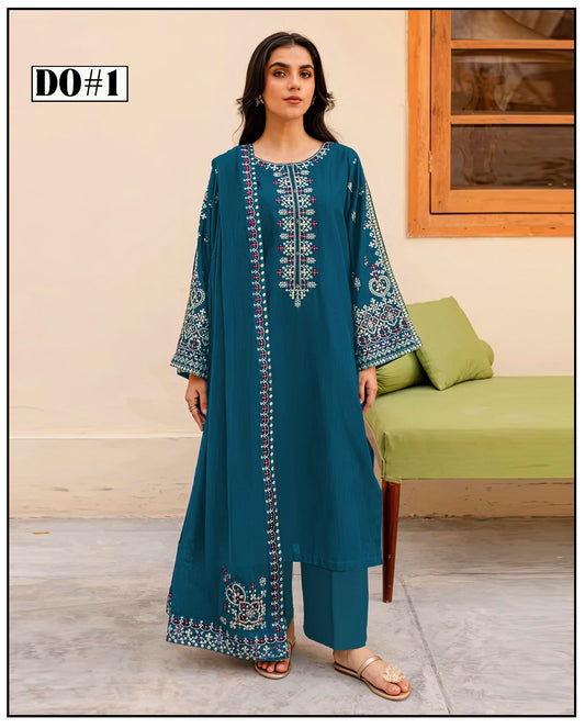 Khaddar 3 Piece Embroidery  Dress Design 02