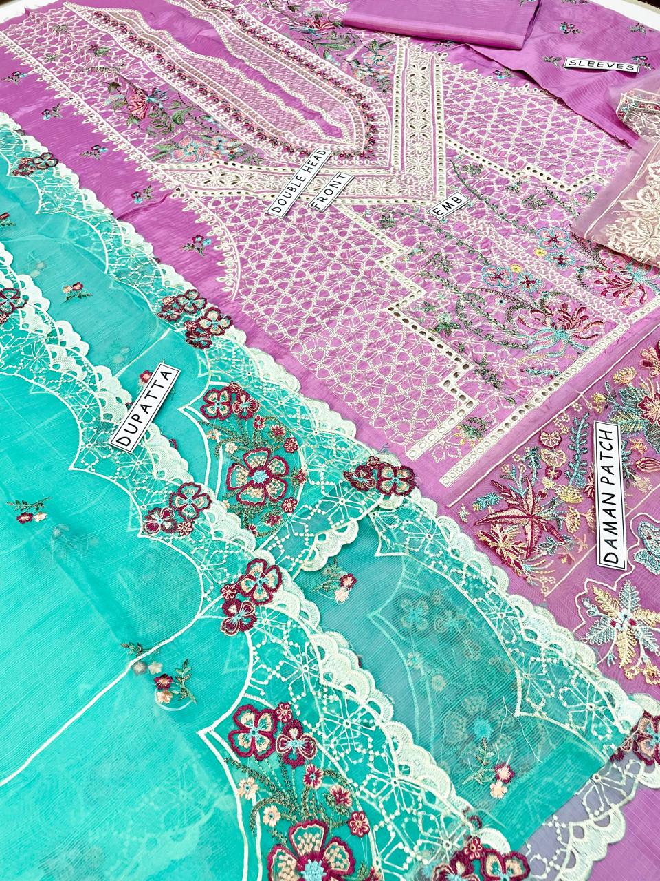 Unstitched 3PC Viscose Embroidered Suit Design 01