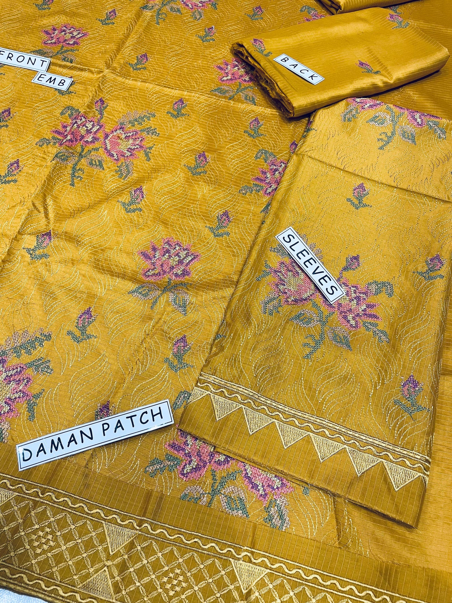 Unstitched 3PC Viscose Embroidered Suit Design 07