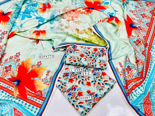 3PC Unstitched Printed Linen Bana Dora Design 24