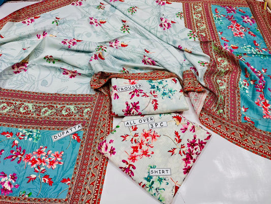 3PC Unstitched Printed Linen Bana Dora Design 27