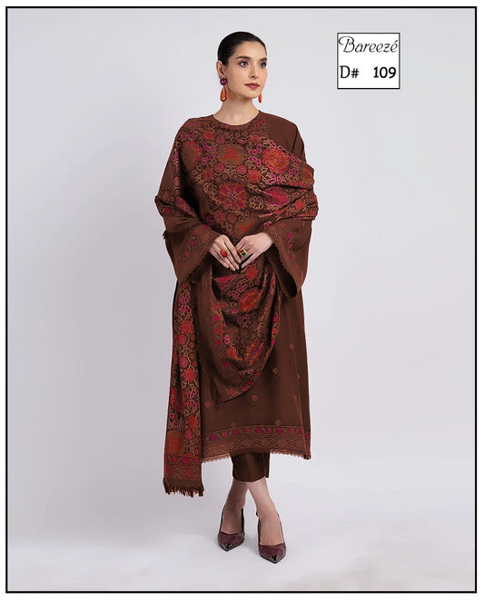 Karandi 3-Piece Unstitched Suit BAREEZA style with lazar cut shawl Design 02