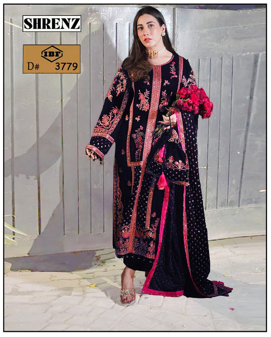 SHAENZ Unstitched 3PC Viscose Embroidered dress 01