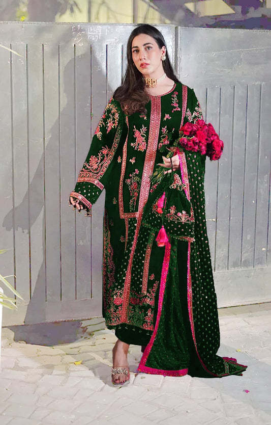 SHAENZ Unstitched 3PC Viscose Embroidered dress 01