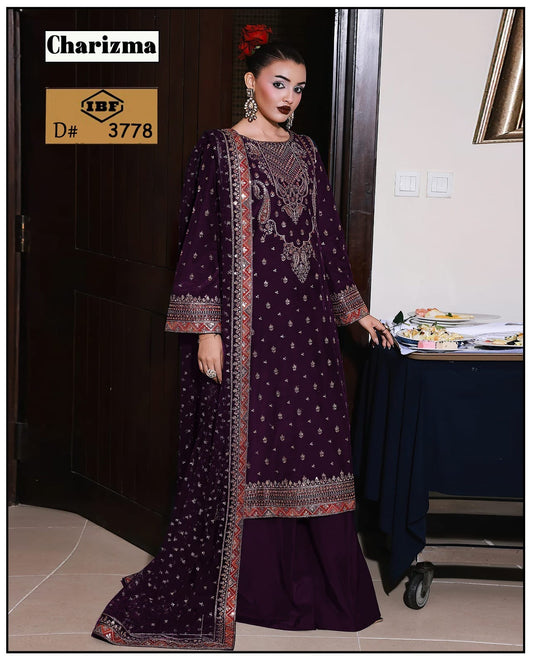 CHARIZMA Unstitched 3PC Viscose Embroidered DRESS 06