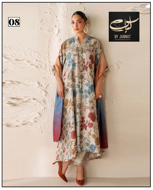 3PC Unstitched Printed Linen Bana Dora Dress  Baroque Design-03