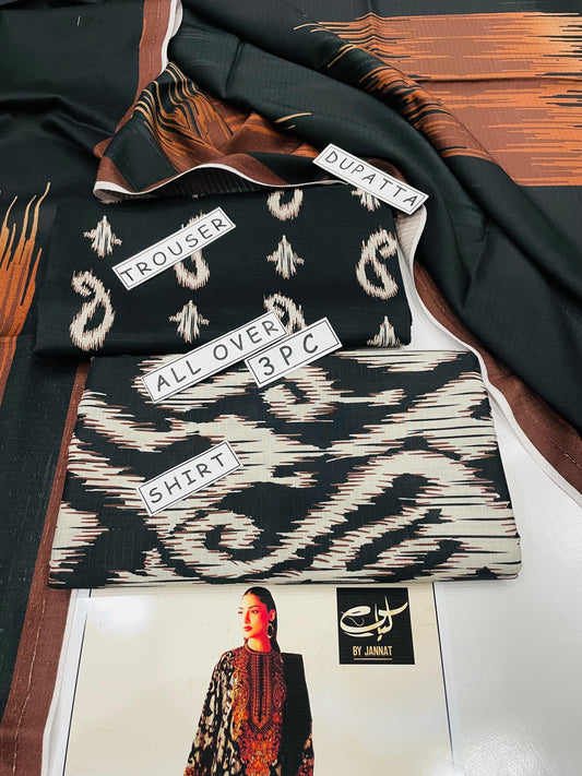 3PC Unstitched Printed Linen Bana Dora Dress  Baroque Design-05