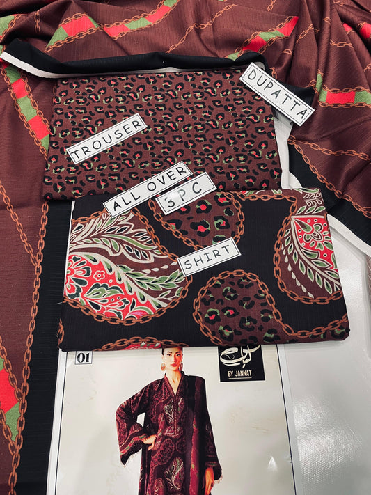 3PC Unstitched Printed Linen Bana Dora Dress  Baroque Design-07