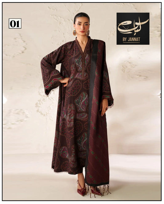 3PC Unstitched Printed Linen Bana Dora Dress  Baroque Design-07