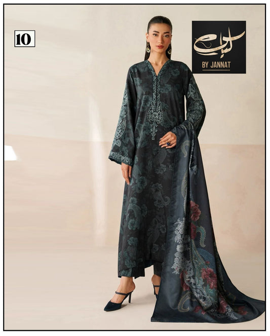 3PC Unstitched Printed Linen Bana Dora Dress  Baroque Design-08