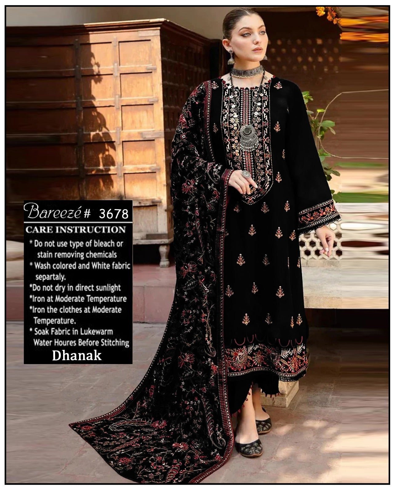 3-Piece Dhanak Suit with Shawl Design 01